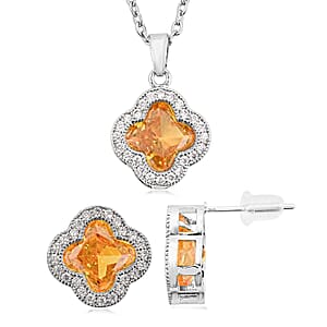 2 Piece Set - Yellow and White Austrain Crystal Pendant Necklace Earrings and Pendant Necklace (16-18 Inches) in Stainless Steel