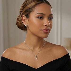 2 Piece Set - Yellow and White Austrain Crystal Pendant Necklace Earrings and Pendant Necklace (16-18 Inches) in Stainless Steel