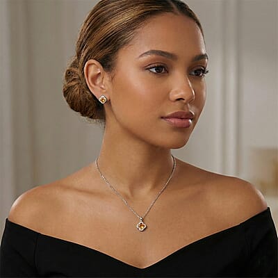 2 Piece Set - Yellow and White Austrain Crystal Pendant Necklace Earrings and Pendant Necklace (16-18 Inches) in Stainless Steel