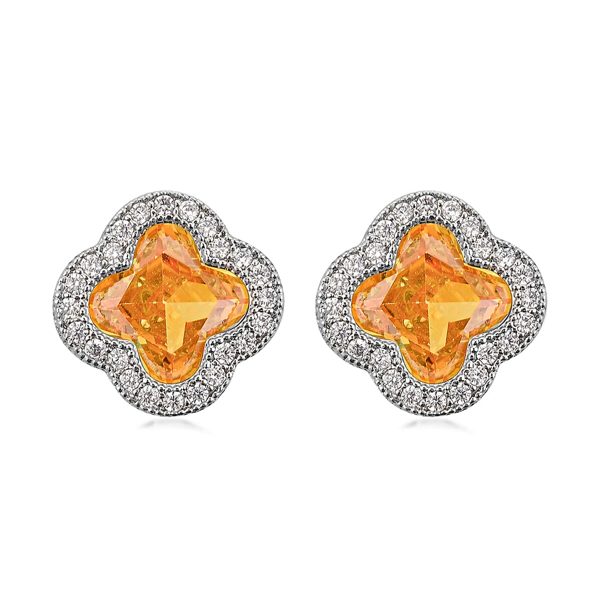 2 Piece Set - Yellow and White Austrain Crystal Pendant Necklace Earrings and Pendant Necklace (16-18 Inches) in Stainless Steel