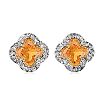 2 Piece Set - Yellow and White Austrain Crystal Pendant Necklace Earrings and Pendant Necklace (16-18 Inches) in Stainless Steel