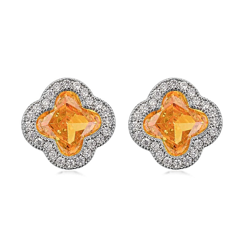 2 Piece Set - Yellow and White Austrain Crystal Pendant Necklace Earrings and Pendant Necklace (16-18 Inches) in Stainless Steel