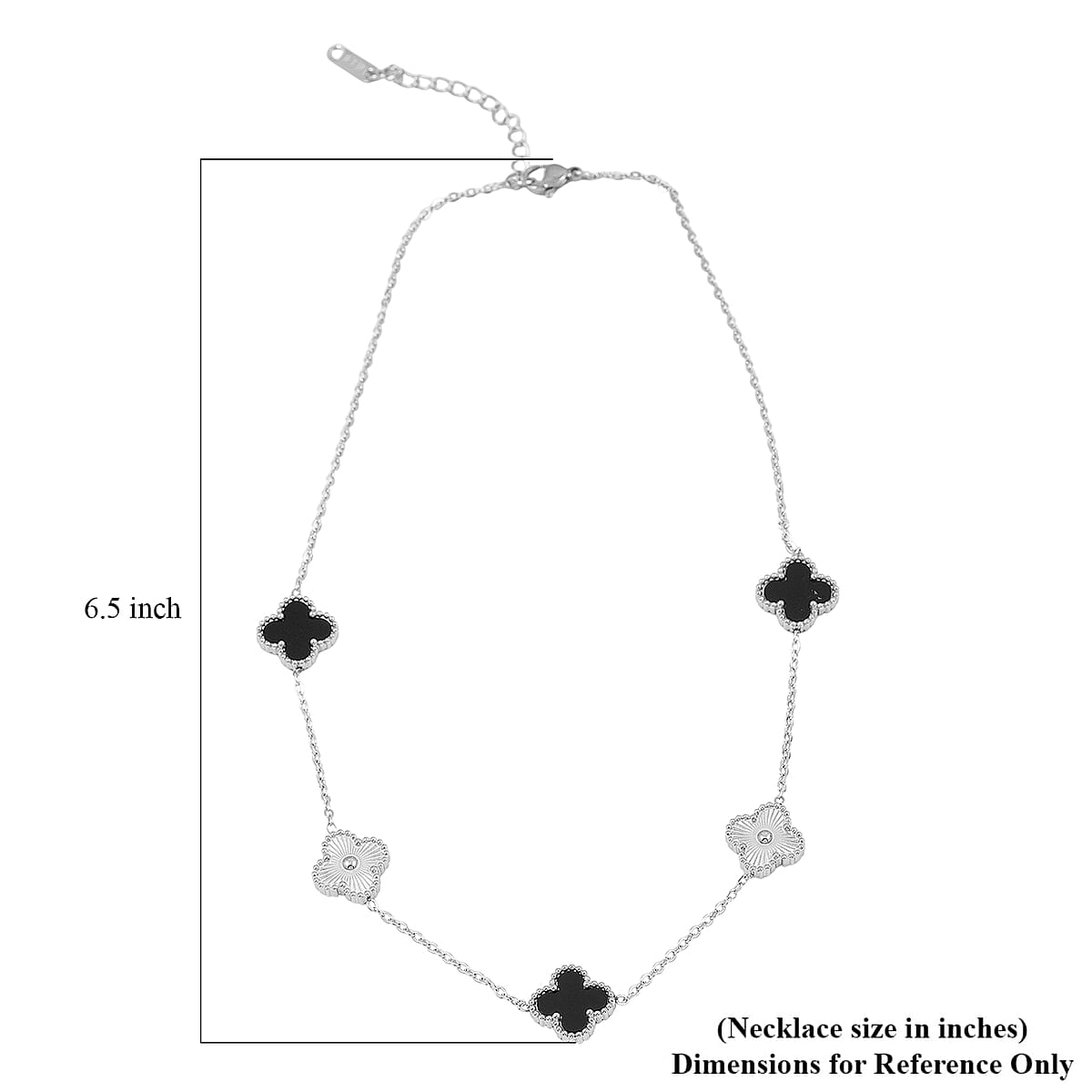 2 Piece Set - Black Onyx 18.00 ctw Clover Bracelet (7.00- 9.00In) and Necklace 16-18 Inches in Stainless Steel image number 4