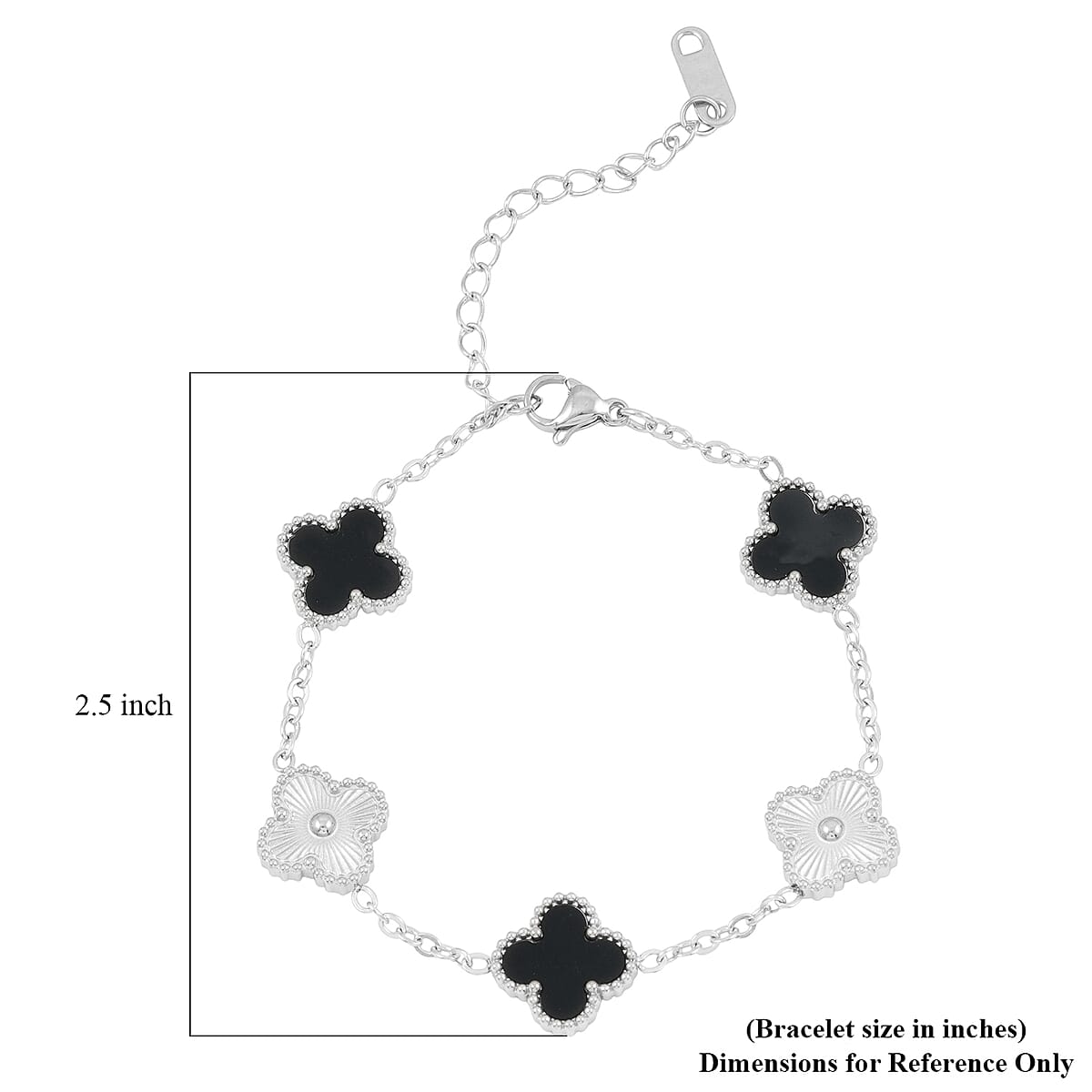 2 Piece Set - Black Onyx 18.00 ctw Clover Bracelet (7.00- 9.00In) and Necklace 16-18 Inches in Stainless Steel image number 6