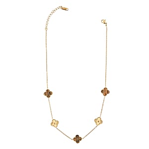 2 Piece Set - Tiger Eye 18.00 ctw Clover Bracelet (7.00-9.00In) and Necklace 16-18 Inches in Stainless Steel