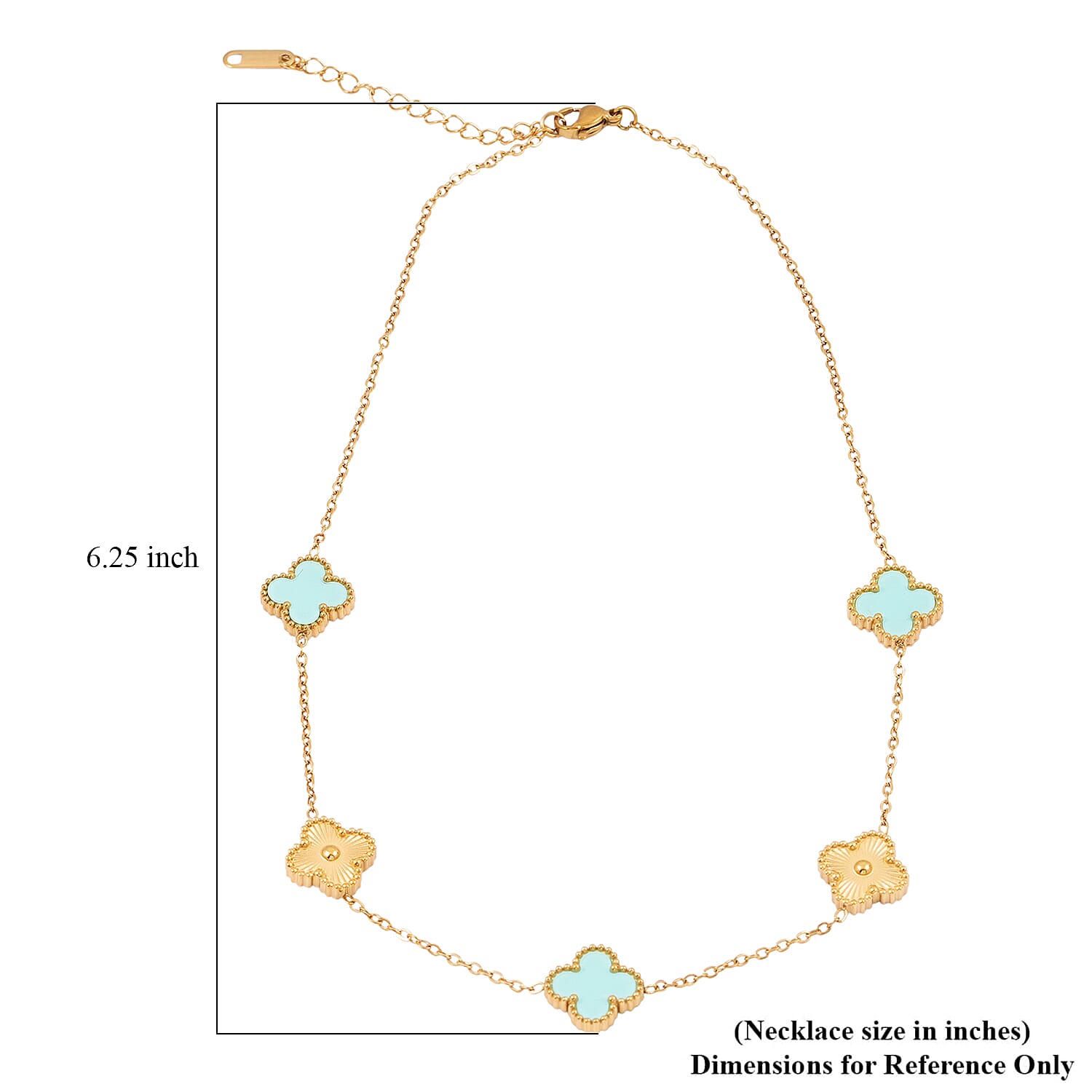 2 Piece Set - Turquoise Color Austrian Crystal Clover Bracelet (7.00- 9.00In) and Necklace 16-18 Inches in ION Plated YG Stainless Steel