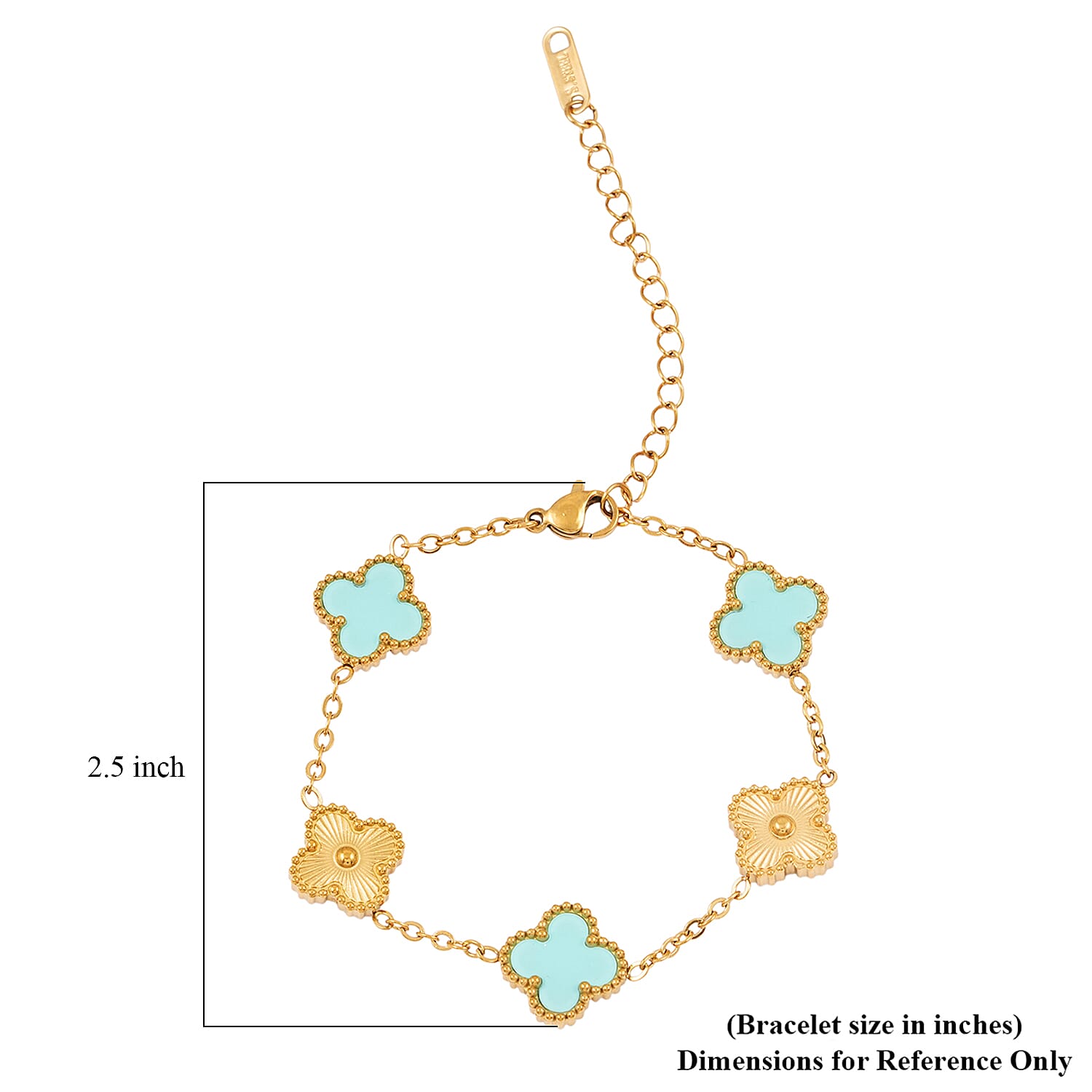 2 Piece Set - Turquoise Color Austrian Crystal Clover Bracelet (7.00- 9.00In) and Necklace 16-18 Inches in ION Plated YG Stainless Steel