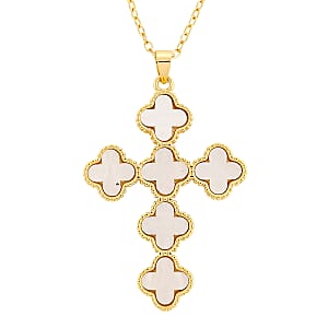 Austrian Crystal Clover Cross Pendant Necklace in ION Plated YG Stainless Steel 17.5-19.5 Inches 