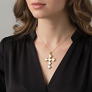 Austrian Crystal Clover Cross Pendant Necklace in ION Plated YG Stainless Steel 17.5-19.5 Inches 