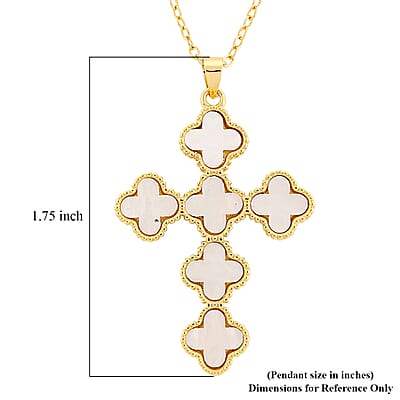 Austrian Crystal Clover Cross Pendant Necklace in ION Plated YG Stainless Steel 17.5-19.5 Inches