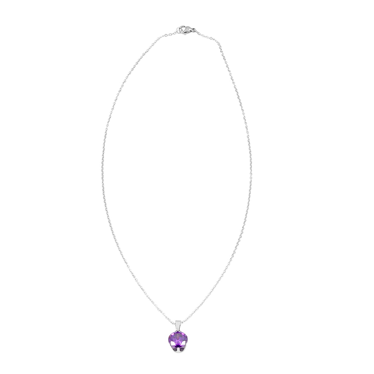 2 Piece Set - Purple Austrian Crystal Solitaire Earrings and Pendant Necklace 18 Inches in Stainless Steel image number 2