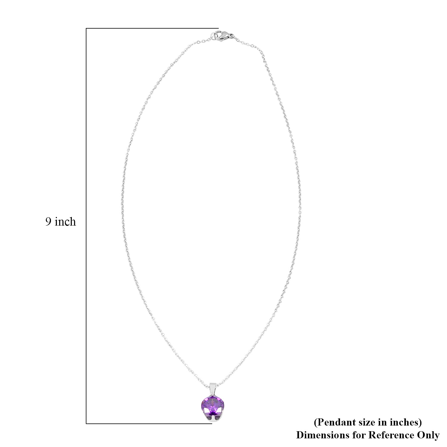 2 Piece Set - Purple Austrian Crystal Solitaire Earrings and Pendant Necklace 18 Inches in Stainless Steel