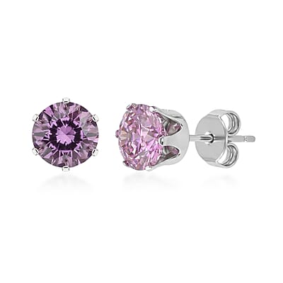 2 Piece Set - Purple Austrian Crystal Solitaire Earrings and Pendant Necklace 18 Inches in Stainless Steel
