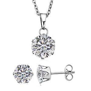 2 Piece Set - Austrian Crystal Solitaire Earrings and Pendant Necklace 18 Inches in Stainless Steel