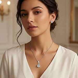 2 Piece Set - Austrian Crystal Solitaire Earrings and Pendant Necklace 18 Inches in Stainless Steel