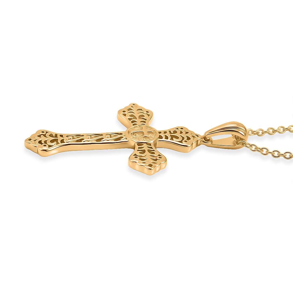 EverTrue Bronzella Collection Line of Faith Cross Pendant in 18K Yellow Gold Plated Bronze with ION Plated Yellow Gold Stainless Steel Necklace 20 Inches