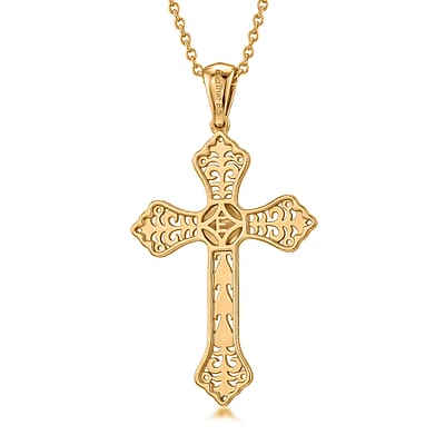 EverTrue Bronzella Collection Line of Faith Cross Pendant in 18K Yellow Gold Plated Bronze with ION Plated Yellow Gold Stainless Steel Necklace 20 Inches