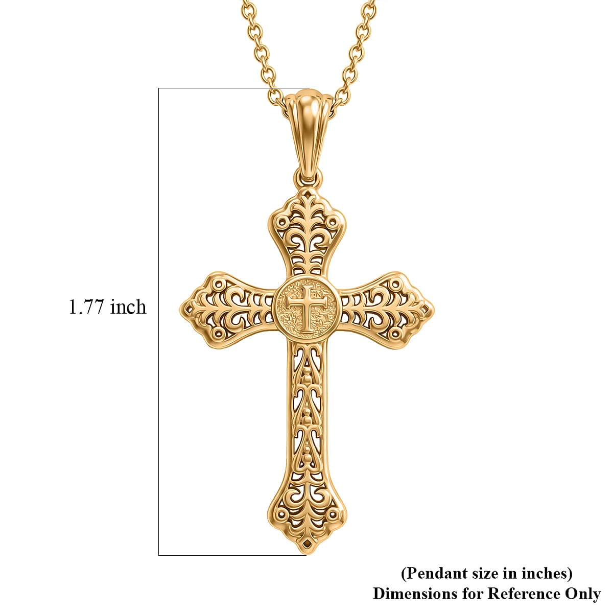EverTrue Bronzella Collection Line of Faith Cross Pendant in 18K Yellow Gold Plated Bronze with ION Plated Yellow Gold Stainless Steel Necklace 20 Inches