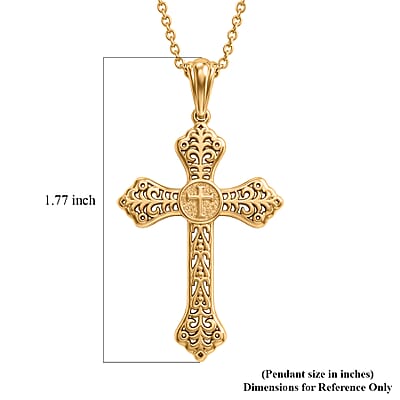 EverTrue Bronzella Collection Line of Faith Cross Pendant in 18K Yellow Gold Plated Bronze with ION Plated Yellow Gold Stainless Steel Necklace 20 Inches
