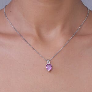 Evertrue African Lilac Quartz (Triplet) White Zircon 3.70 ctw Pendant in Platinum Bond with Stainless Steel Necklace 20 Inches