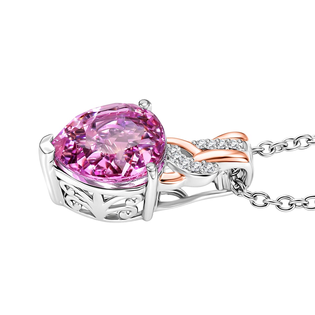 Evertrue African Lilac Quartz (Triplet) White Zircon 3.70 ctw Pendant in Platinum Bond with Stainless Steel Necklace 20 Inches image number 3