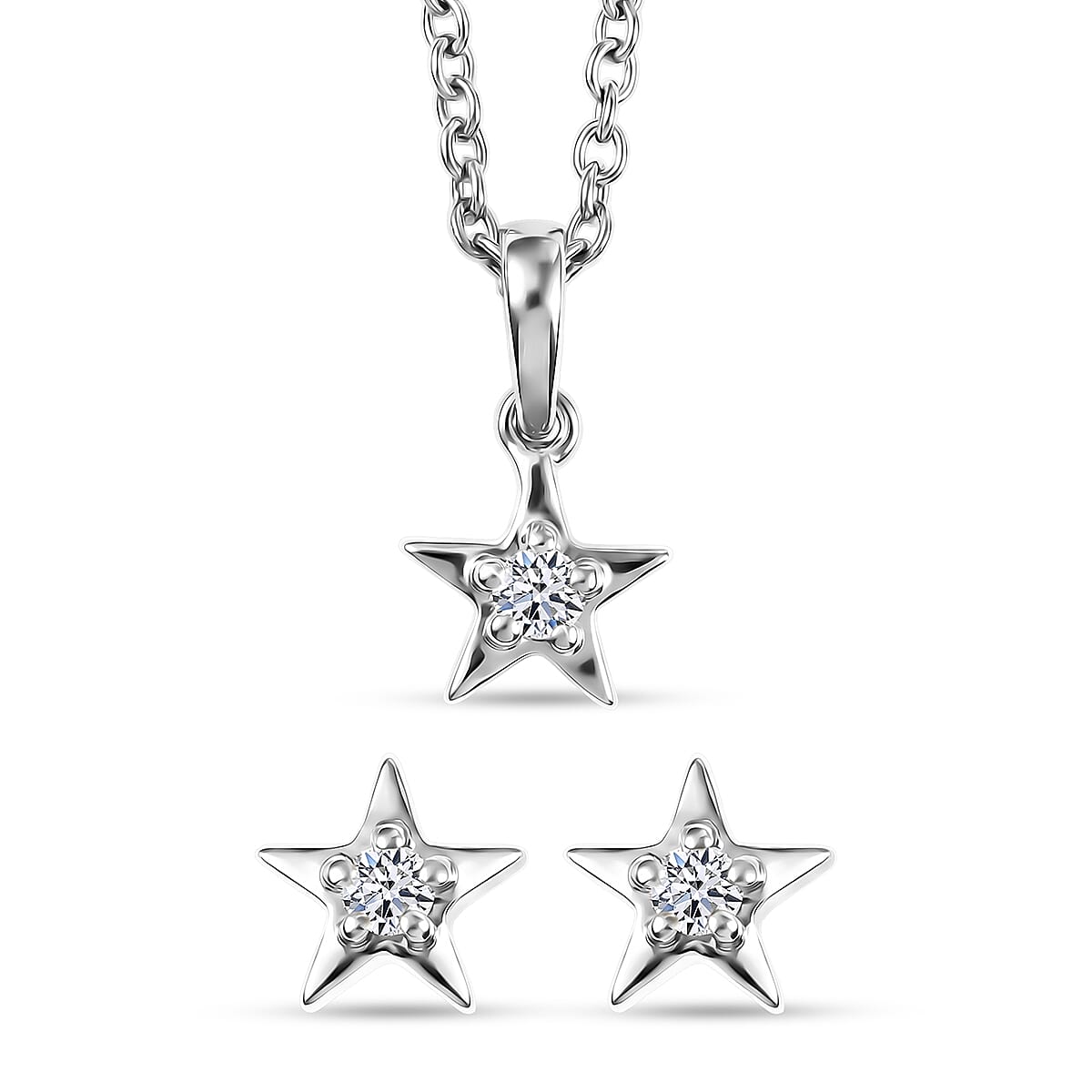 Luxuriant Lab Grown Diamond G-H SI 0.20 ctw Earrings and Pendant Necklace (20 Inches) in Rhodium Over Sterling Silver
