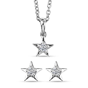 Luxuriant Lab Grown Diamond G-H SI 0.20 ctw Earrings and Pendant Necklace (20 Inches) in Rhodium Over Sterling Silver (Del. In 10-12 Days)