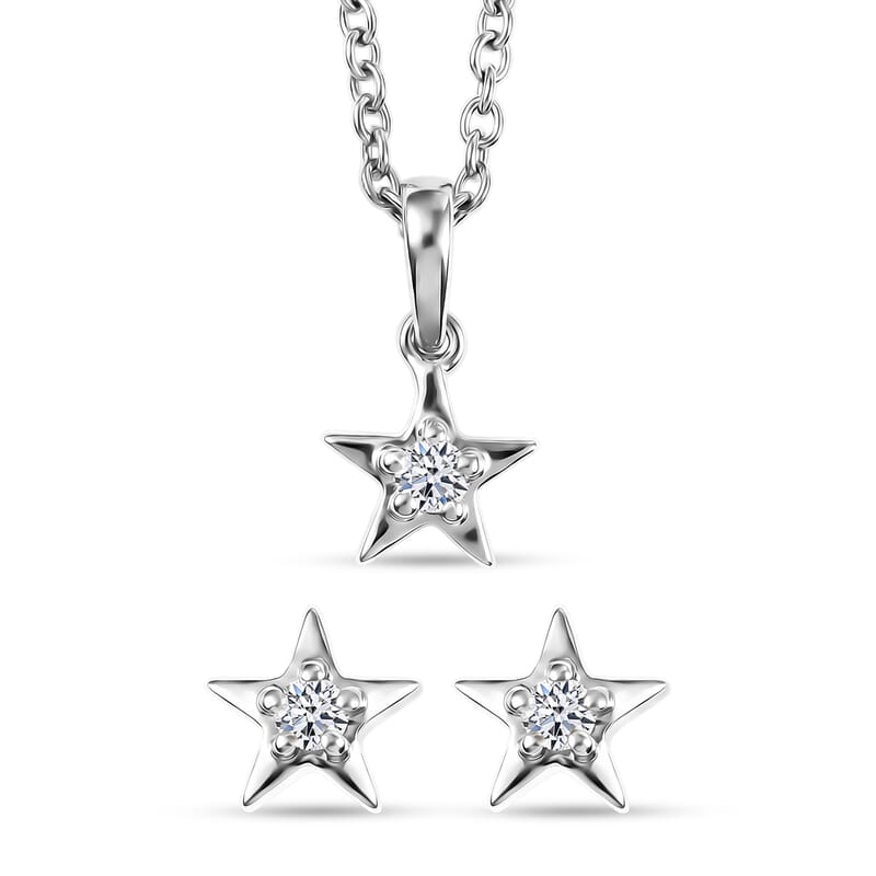 Luxuriant Lab Grown Diamond G-H SI 0.20 ctw Earrings and Pendant Necklace (20 Inches) in Rhodium Over Sterling Silver