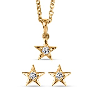 Luxuriant Lab Grown Diamond G-H SI 0.20 ctw Earrings and Pendant Necklace (20 Inches) in 18K Vermeil Yellow Gold Over Sterling Silver (Del. In 10-12 Days)