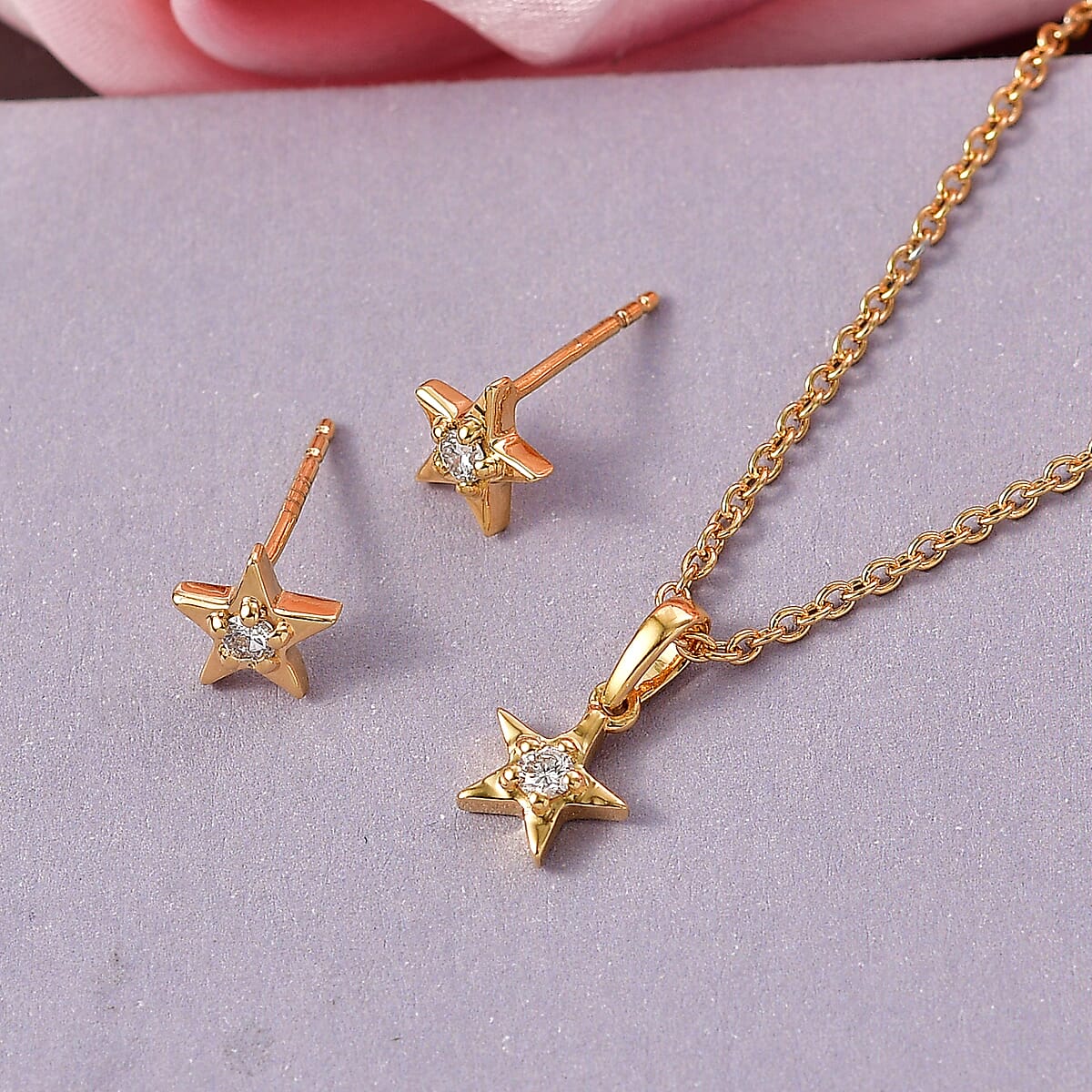 Luxuriant Lab Grown Diamond G-H SI 0.20 ctw Earrings and Pendant Necklace (20 Inches) in 18K Vermeil Yellow Gold Over Sterling Silver (Del. In 10-12 Days) image number 1