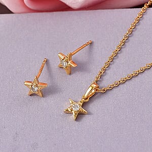 Luxuriant Lab Grown Diamond G-H SI 0.20 ctw Earrings and Pendant Necklace (20 Inches) in 18K Vermeil Yellow Gold Over Sterling Silver (Del. In 10-12 Days)