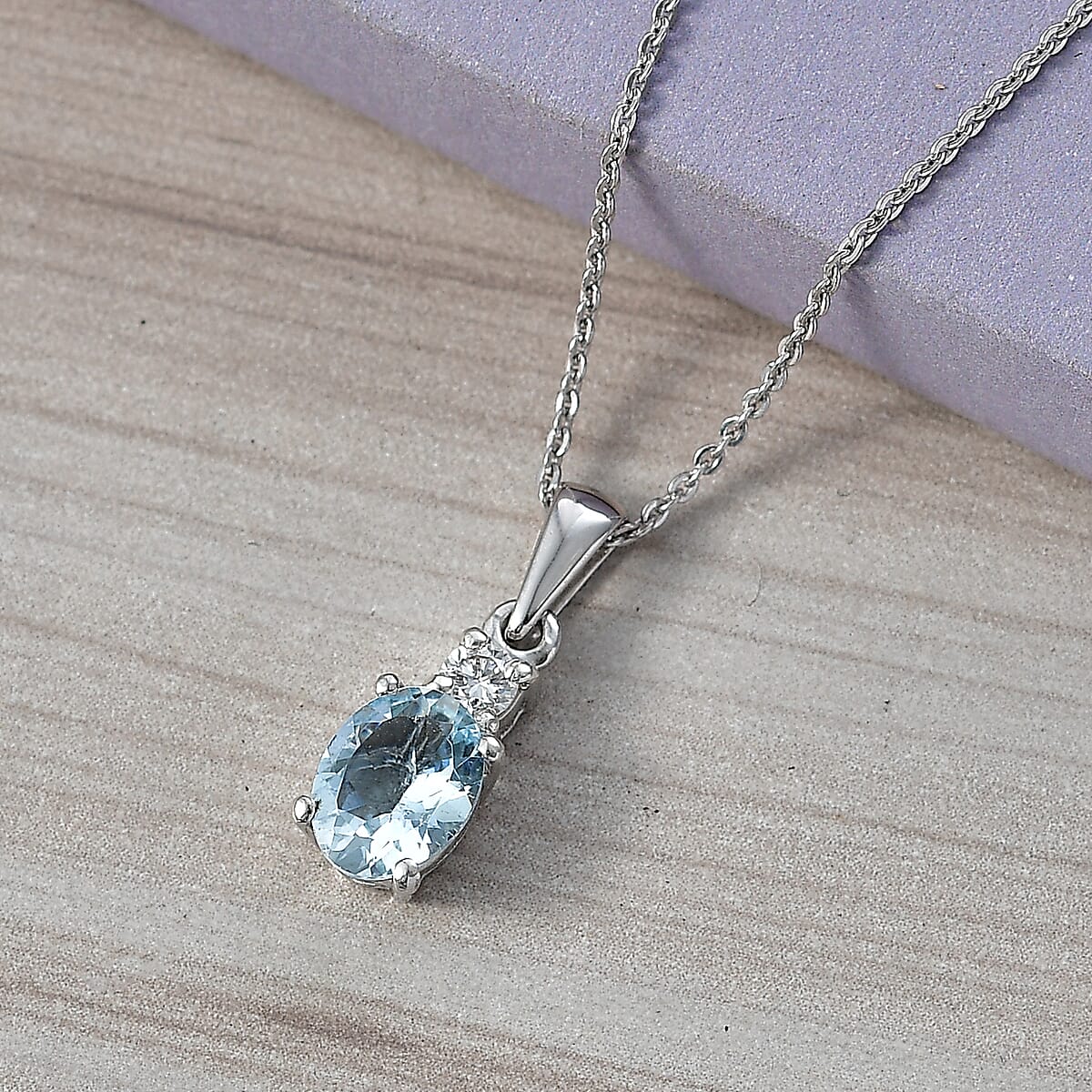 Santa Maria Aquamarine and Luxuriant Lab Grown Diamond G-H SI 1.25 ctw Pendant Necklace in Rhodium Over Sterling Silver 20 Inches image number 1
