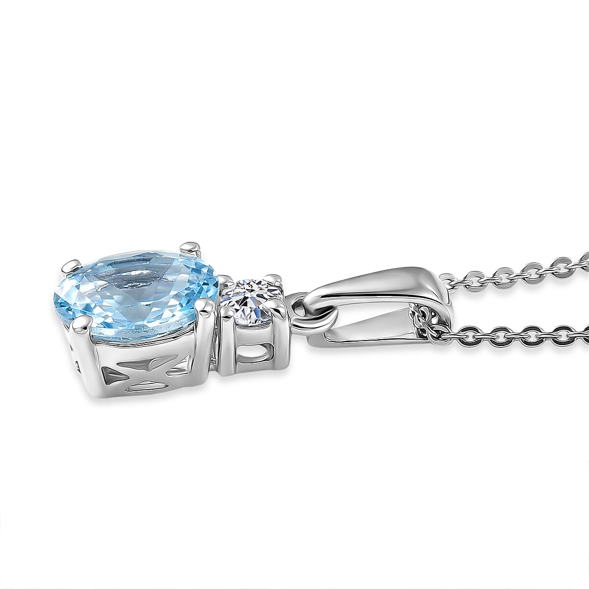 Santa Maria Aquamarine and Luxuriant Lab Grown Diamond G-H SI 1.25 ctw Pendant Necklace in Rhodium Over Sterling Silver 20 Inches image number 3