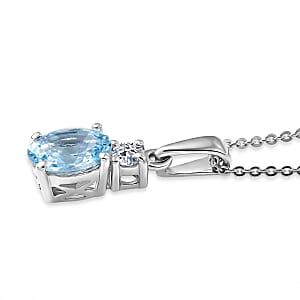 Santa Maria Aquamarine and Luxuriant Lab Grown Diamond G-H SI 1.25 ctw Pendant Necklace in Rhodium Over Sterling Silver 20 Inches