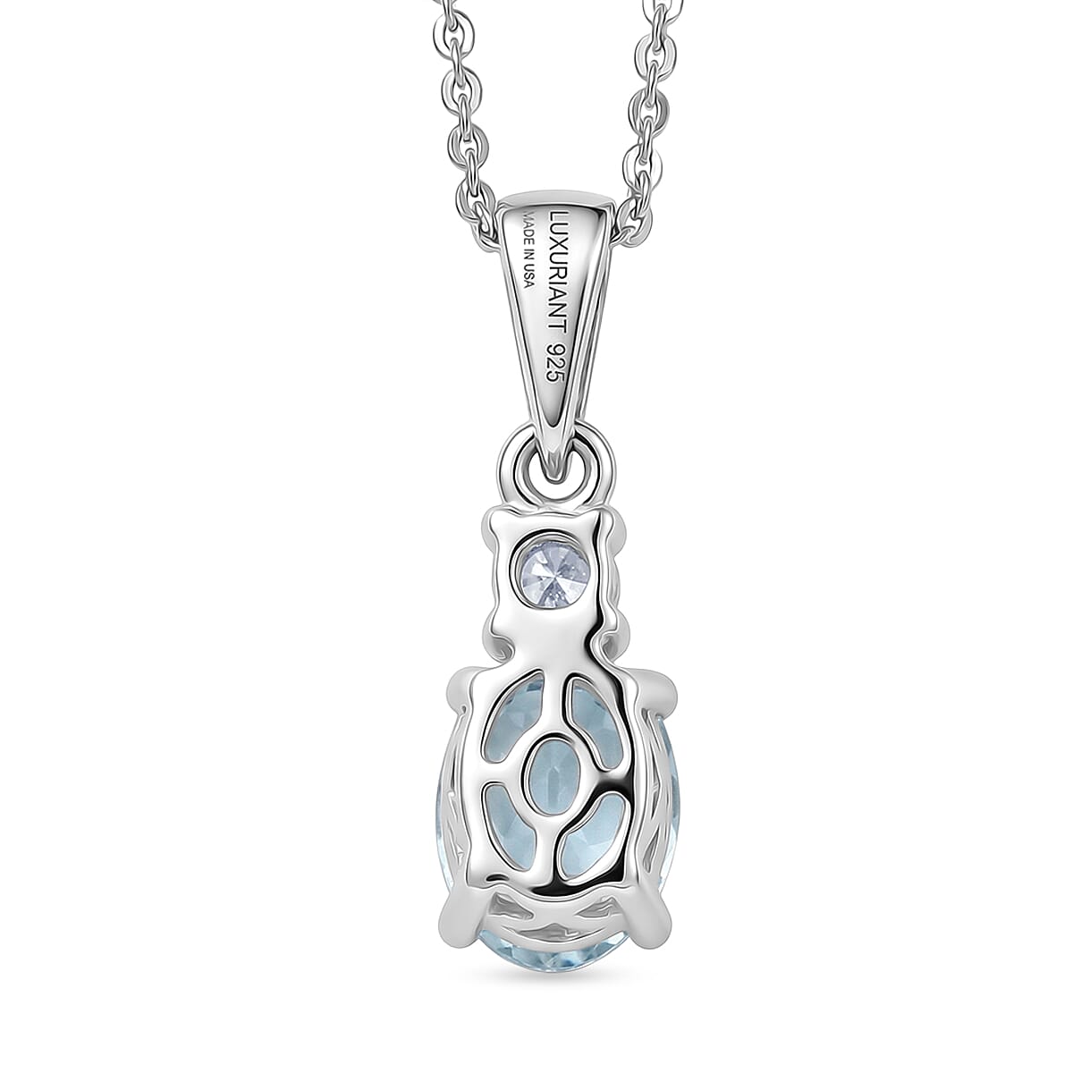 Santa Maria Aquamarine and Luxuriant Lab Grown Diamond G-H SI 1.25 ctw Pendant Necklace in Rhodium Over Sterling Silver 20 Inches image number 4