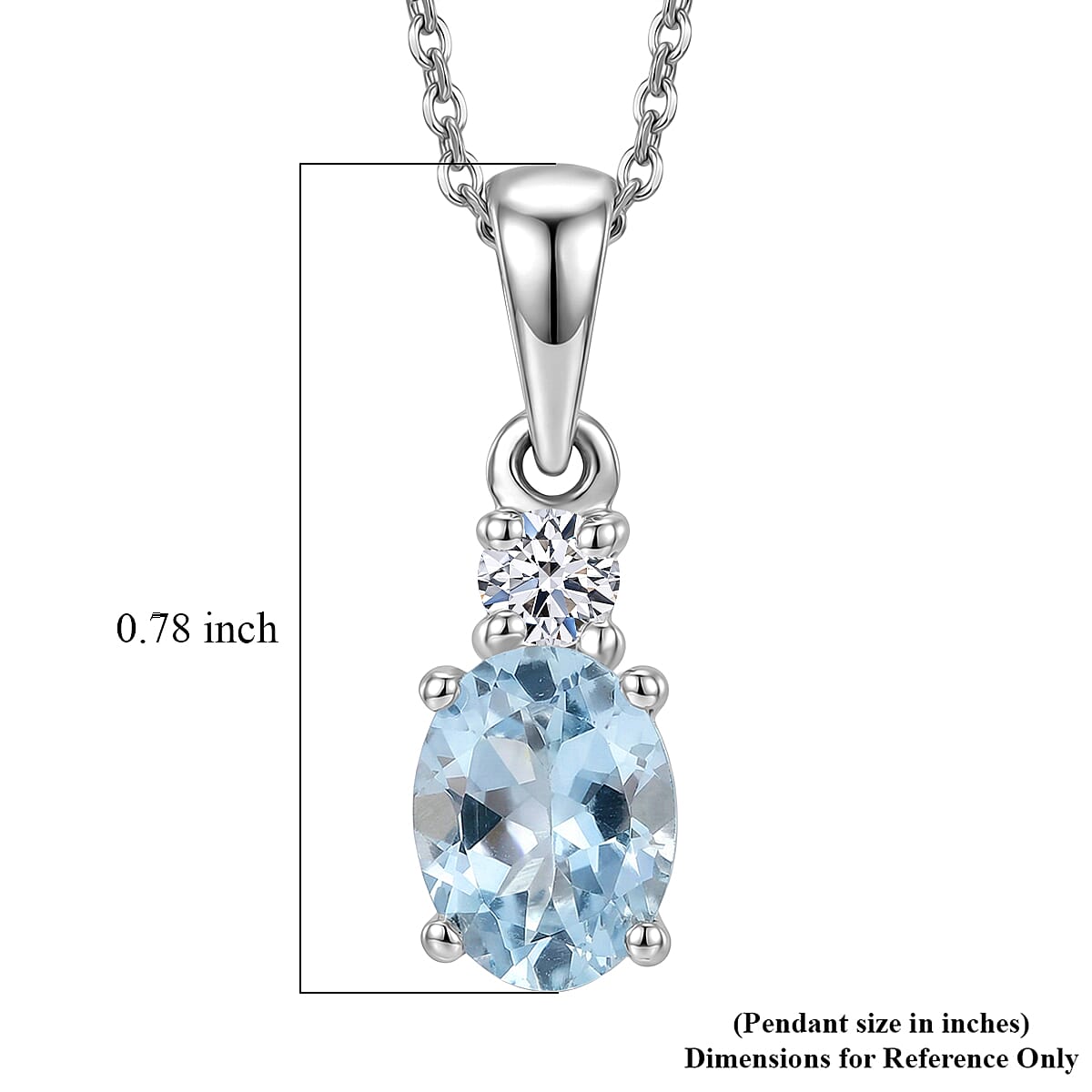 Santa Maria Aquamarine and Luxuriant Lab Grown Diamond G-H SI 1.30 ctw Timeless Ocean Pendant Necklace in Rhodium Over Sterling Silver 20 Inches