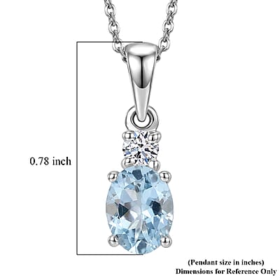 Santa Maria Aquamarine and Luxuriant Lab Grown Diamond G-H SI 1.30 ctw Timeless Ocean Pendant Necklace in Rhodium Over Sterling Silver 20 Inches