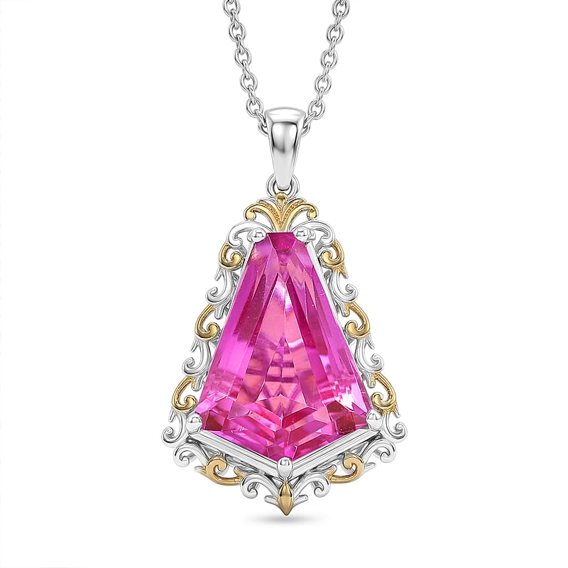 Evertrue African Lilac Quartz (Triplet) 12.60 ctw Victorian Filigree Pendant in 18K Yellow Gold Plated and Platinum Bond with Stainless Steel Necklace 20 Inches