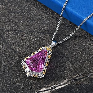 Evertrue African Lilac Quartz (Triplet) 12.60 ctw Pendant in 18K Yellow Gold Plated and Platinum Bond with Stainless Steel Necklace 20 Inches