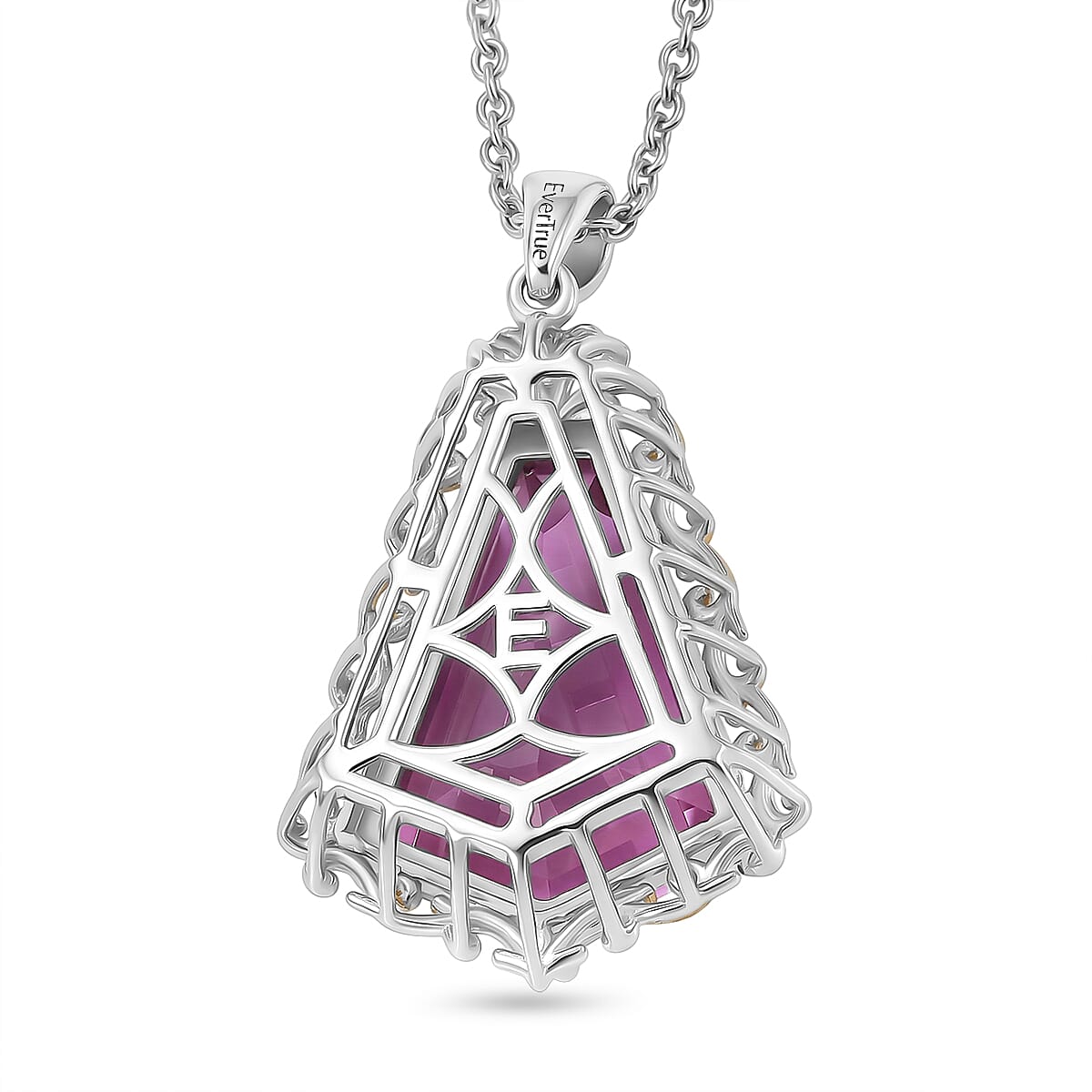 Evertrue African Lilac Quartz (Triplet) 12.60 ctw Victorian Filigree Pendant in 18K Yellow Gold Plated and Platinum Bond with Stainless Steel Necklace 20 Inches