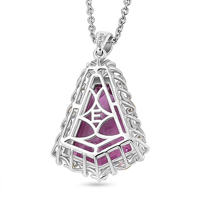 Evertrue African Lilac Quartz (Triplet) 12.60 ctw Victorian Filigree Pendant in 18K Yellow Gold Plated and Platinum Bond with Stainless Steel Necklace 20 Inches