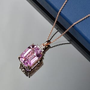 Premium Patroke Kunzite and Luxuriant Lab Grown Diamond E-F VS 9.50 ctw Pendant Necklace in 10K Rose Gold 20 Inches