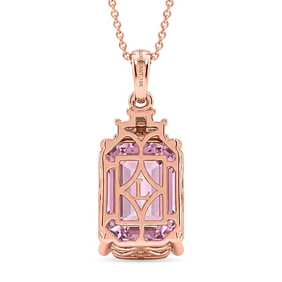 Premium Patroke Kunzite and Luxuriant Lab Grown Diamond E-F VS 10.70 ctw Majestic Rose Pendant Necklace in 10K Rose Gold 20 Inches