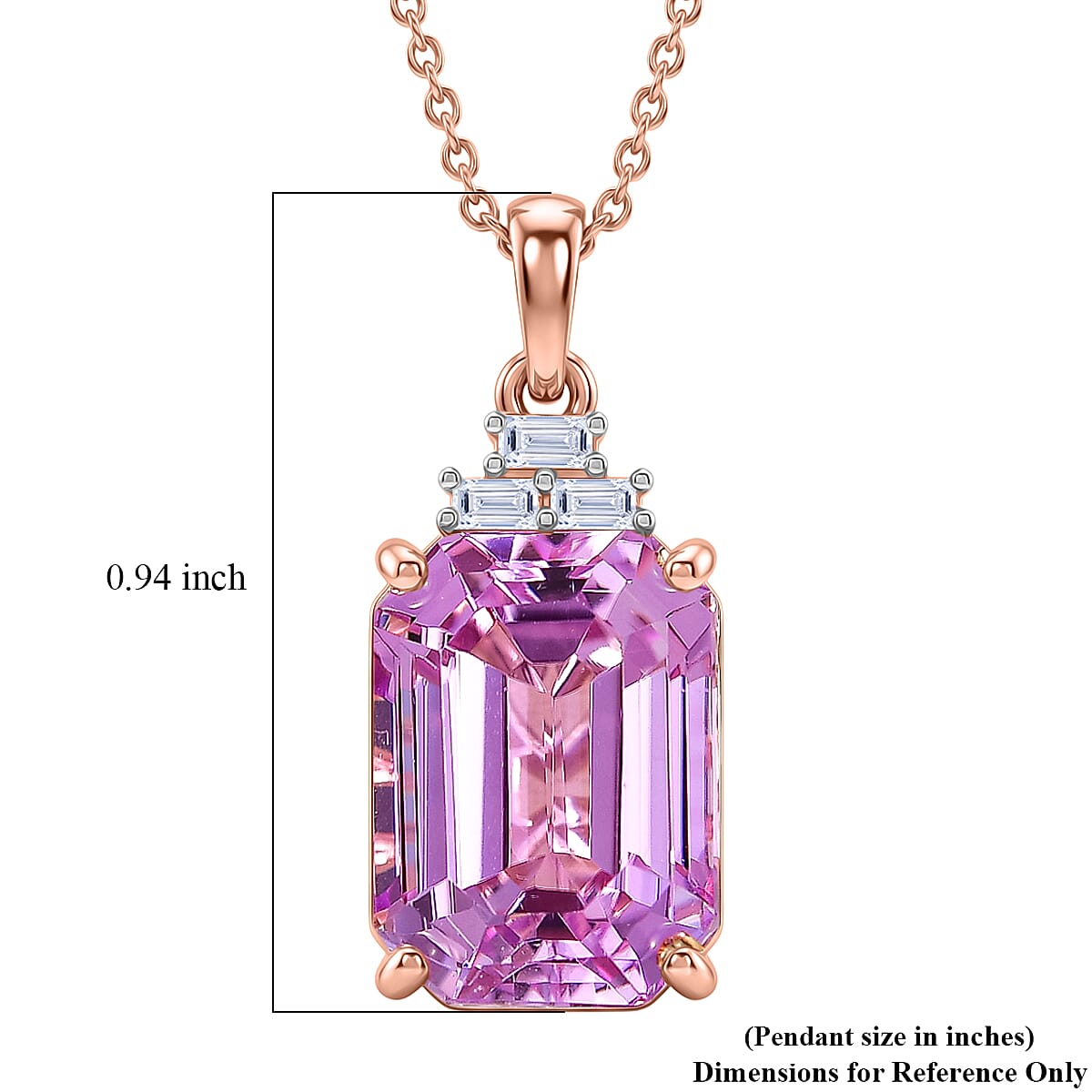 Premium Patroke Kunzite and Luxuriant Lab Grown Diamond E-F VS 10.70 ctw Majestic Rose Pendant Necklace in 10K Rose Gold 20 Inches