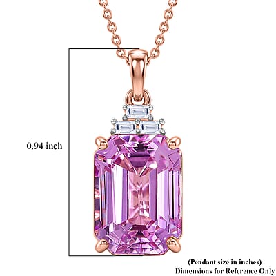 Premium Patroke Kunzite and Luxuriant Lab Grown Diamond E-F VS 10.70 ctw Majestic Rose Pendant Necklace in 10K Rose Gold 20 Inches