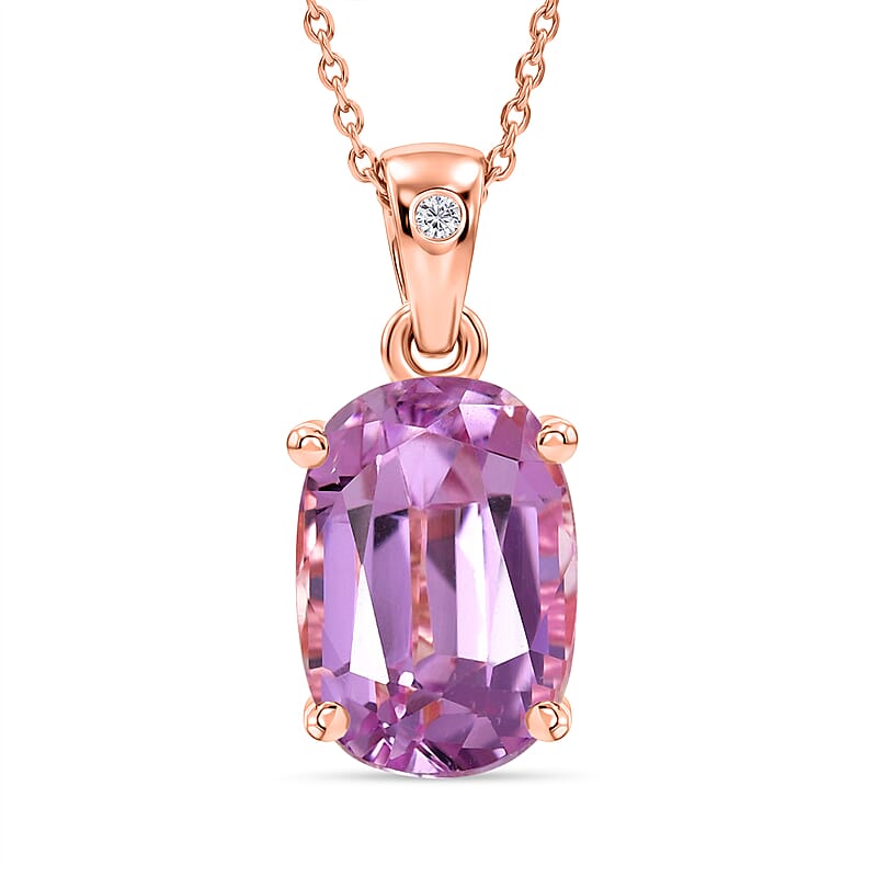 Premium Patroke Kunzite and Luxuriant Lab Grown Diamond G-H SI 7.70 ctw Eternal Blush Pendant Necklace in 18K Vermeil Rose Gold Over Sterling Silver 20 Inches
