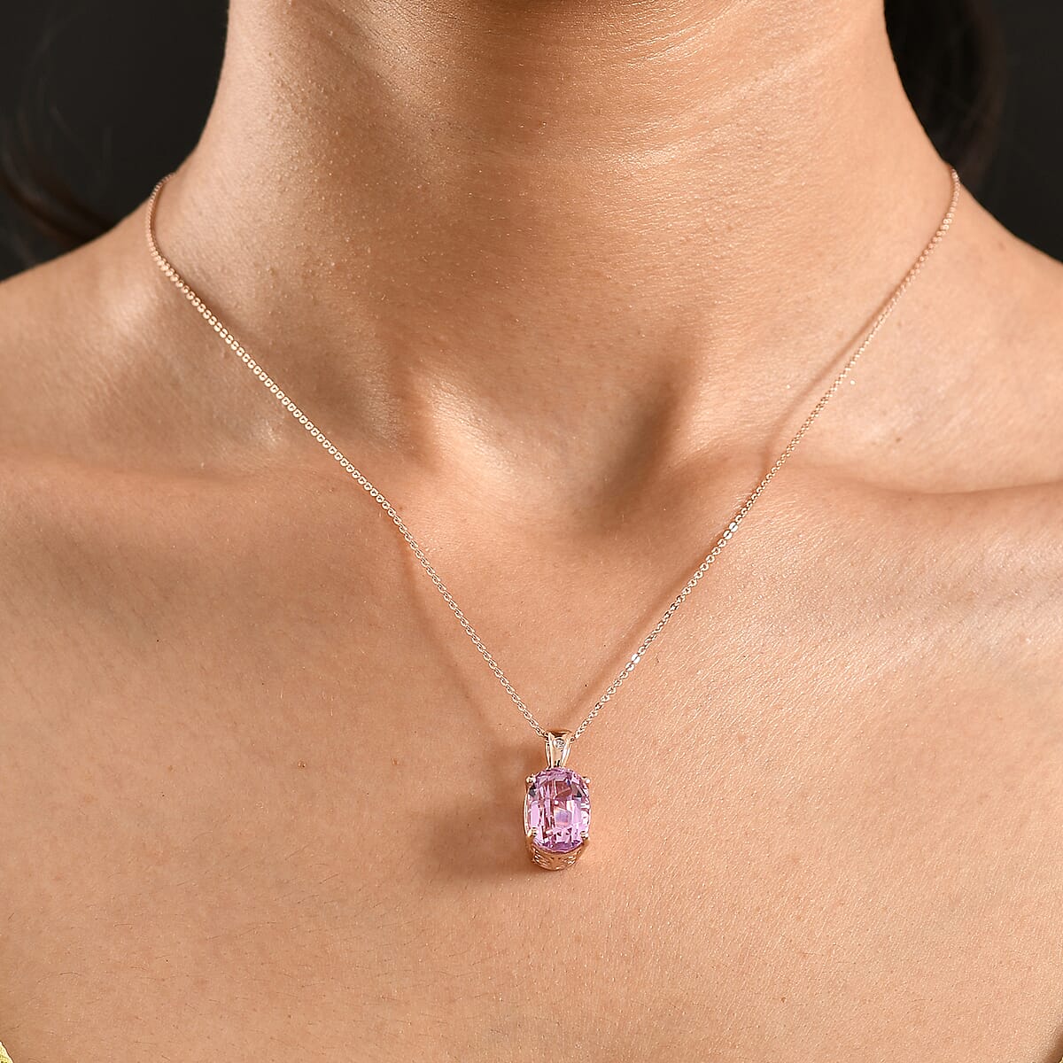 Patroke Kunzite and Luxuriant Lab Grown Diamond G-H SI 7.70 ctw Pendant Necklace in 18K Vermeil Rose Gold Over Sterling Silver 20 Inches  image number 2