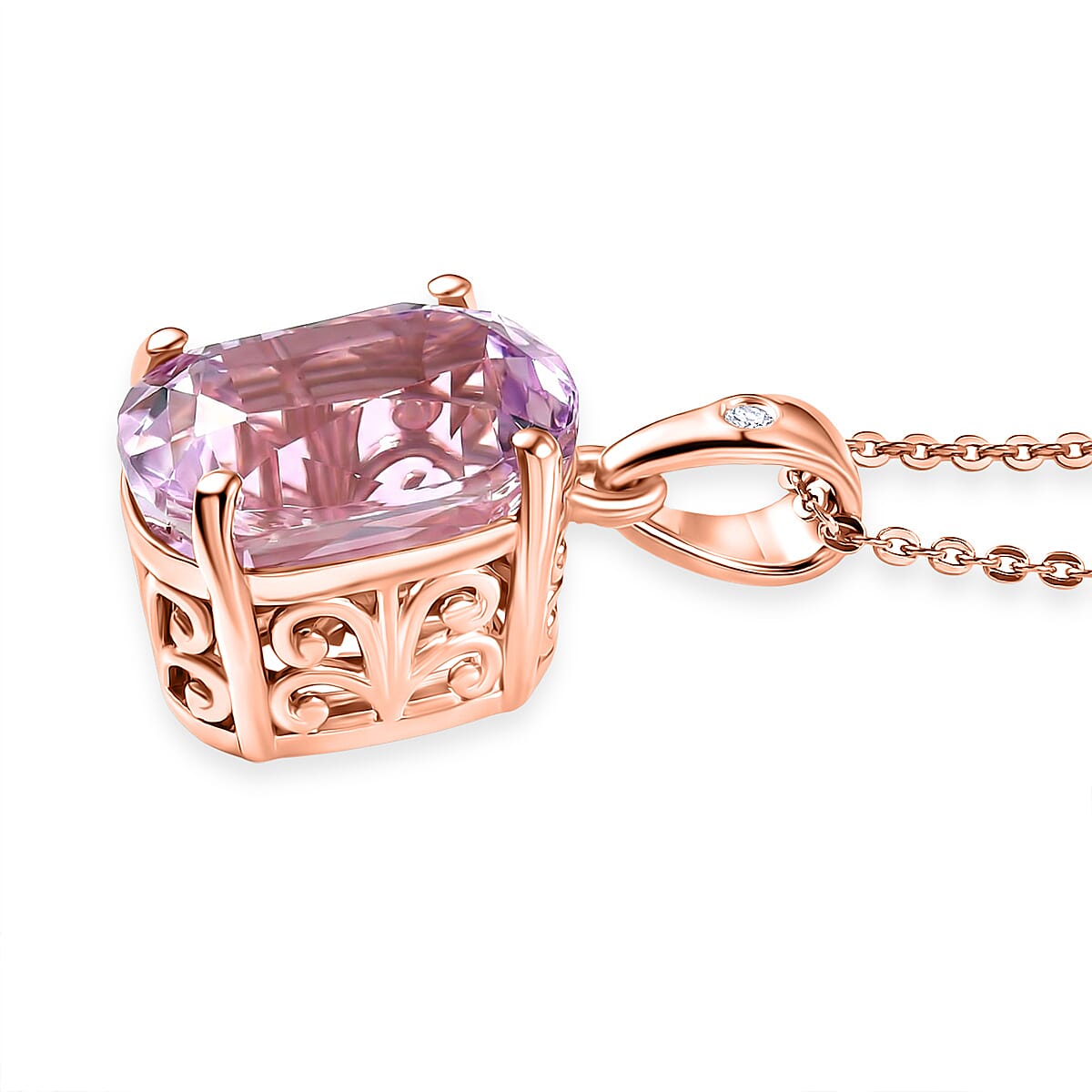 Patroke Kunzite and Luxuriant Lab Grown Diamond G-H SI 7.70 ctw Pendant Necklace in 18K Vermeil Rose Gold Over Sterling Silver 20 Inches  image number 3
