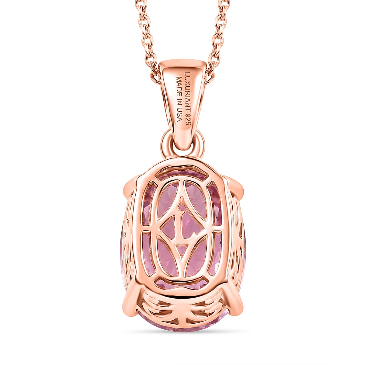 Premium Patroke Kunzite and Luxuriant Lab Grown Diamond G-H SI 7.70 ctw Eternal Blush Pendant Necklace in 18K Vermeil Rose Gold Over Sterling Silver 20 Inches