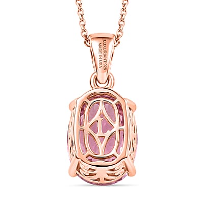 Premium Patroke Kunzite and Luxuriant Lab Grown Diamond G-H SI 7.70 ctw Eternal Blush Pendant Necklace in 18K Vermeil Rose Gold Over Sterling Silver 20 Inches